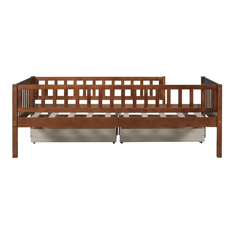 Twin Size Daybed Wood Bed Wood Platform Bed Frame No Box Spring Needed, 2 Extendable Wood Drawers with Trundle for Boys Girls