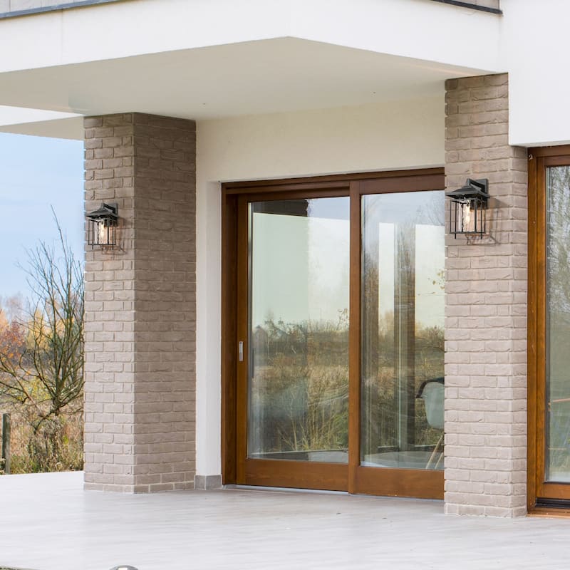 Modern Brushed Black 1-Light Geometric Outdoor Wall Lantern Sconce Water Glass - L 8.9"* W 10.4"* H 15.6"