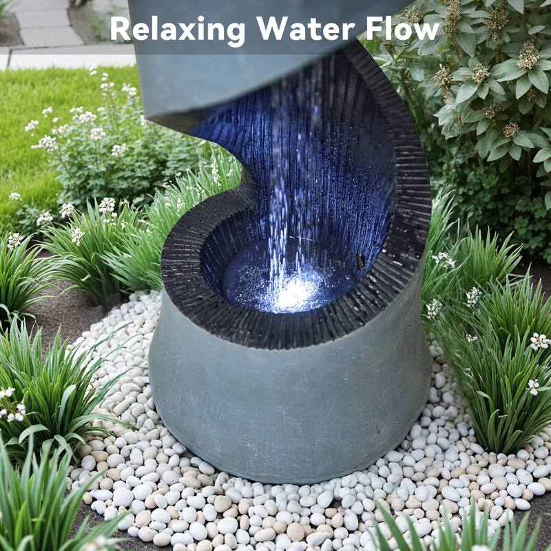 Vbal Spiral Outdoor Fountain in Resin and Fiberglass with LED Light, Pump, and Weather-Resistant Design