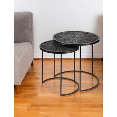 HomeRoots Set of Two 20" Black Round End Table - 19.7' X '19.7' X '19.7
