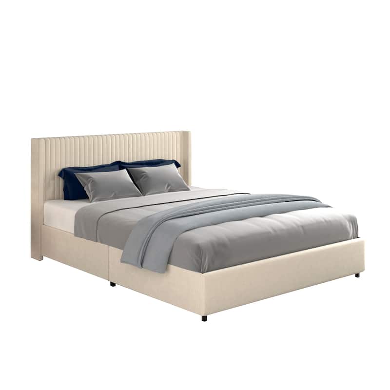 Roseville Queen Sized Upholstered Platform Bed with Drawers Christopher Knight Home