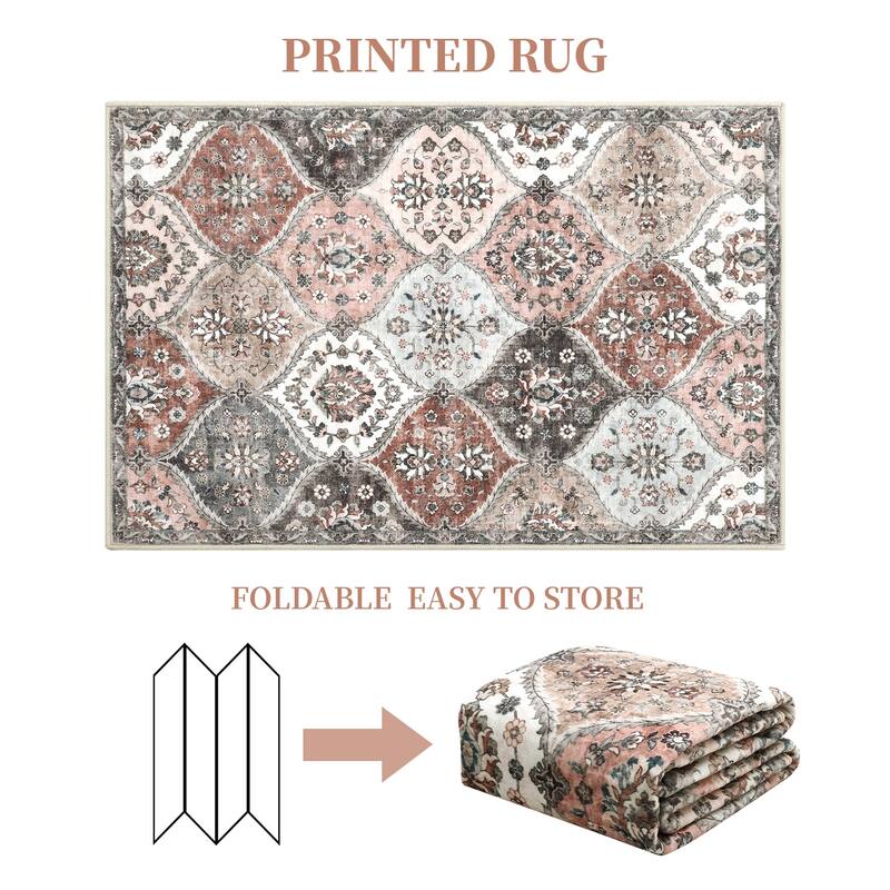 Rugs for Living Room Vintage Oriental Trellis Area Rug Soft Non Slip Low Pile Accent Rugs for Dining Room Office