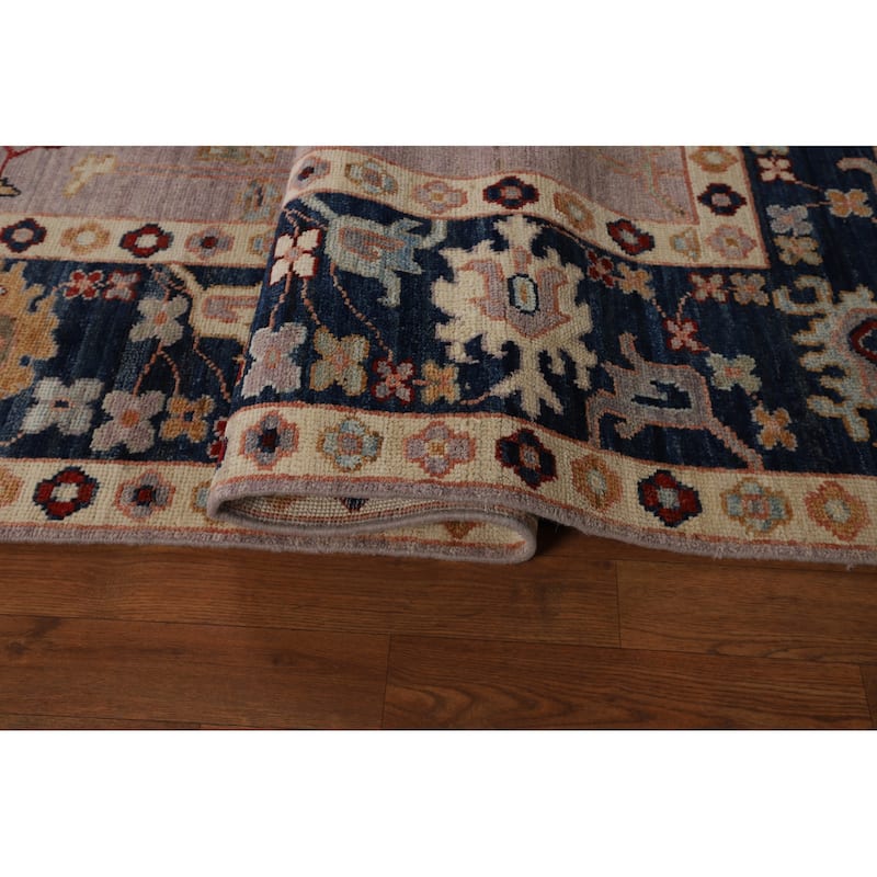 Vegetable Dye Oushak Turkish Rug Hand-Knotted Floral Wool Carpet - 8'0"x 9'11"