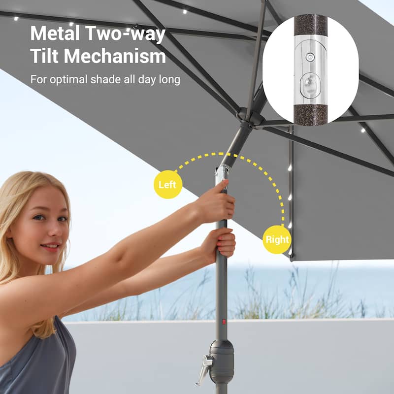 Bonosuki 10 x 6.5ft LED Patio Rectangular Umbrella Outdoor Market Umbrella Aluminium/Steel with Tilt and Crank