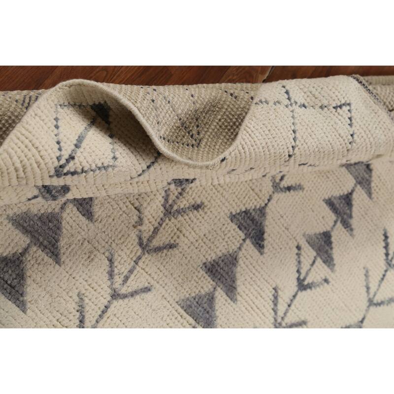 Ivory Moroccan Area Rug Handmade Geometric Wool Carpet - 5'11"x 9'10"