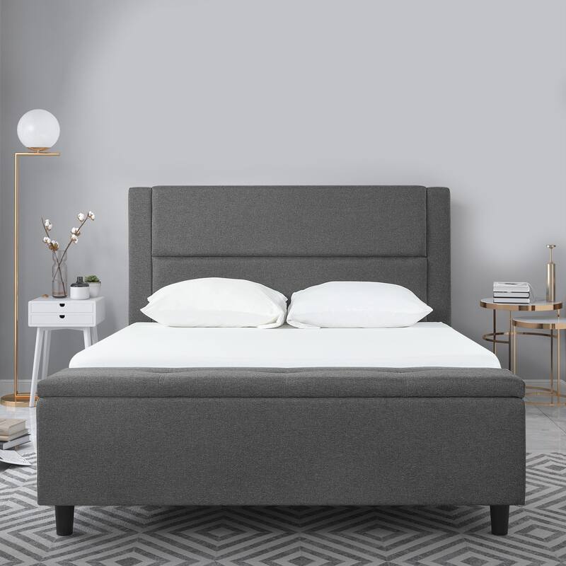 Copper Grove Krolevets Grey Fabric Platform Bed with Storage Ottoman