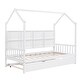 preview thumbnail 11 of 13, Twin Size Kids Bed with Trundle and Storage Shelf, Wooden House Frame with Roof and Play Area Design