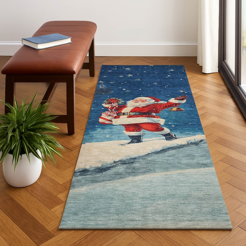 Premium Washable Super Soft Christmas Santa Mayfield Rug - Blue - 2'3" x 7'6"