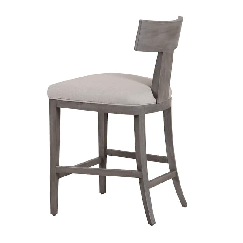 Cid Sten 27 Inch Counter Height Chair, T Shape Back, Soft Beige Linen, Gray