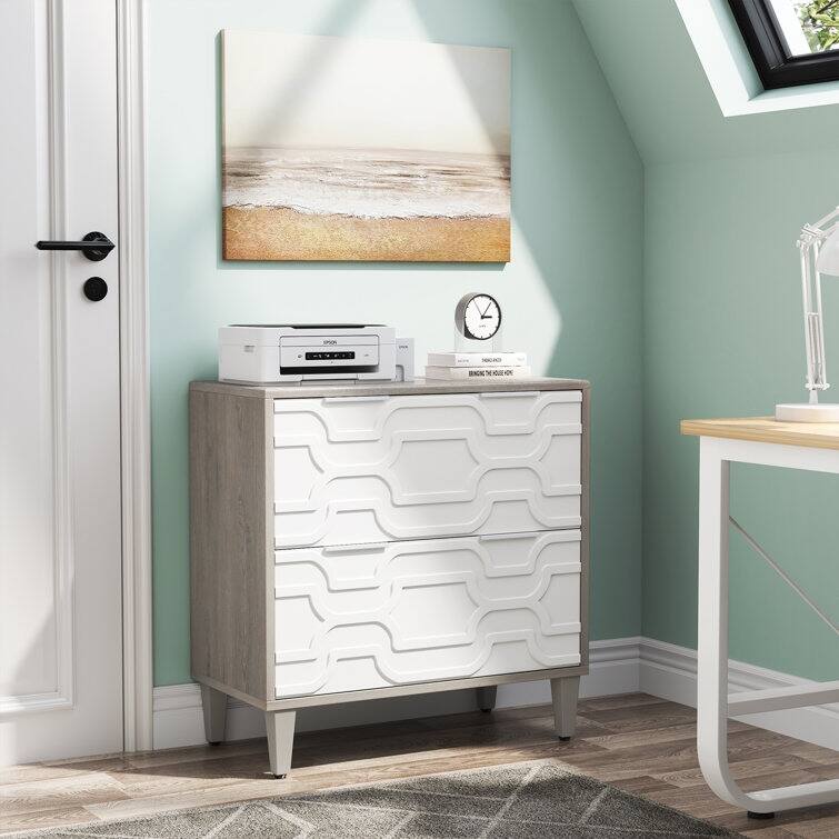 2-Drawer Lateral File Cabinet for A4/Letter/Legal Size, White & Grey Office Storage Cabinet Printer Stand