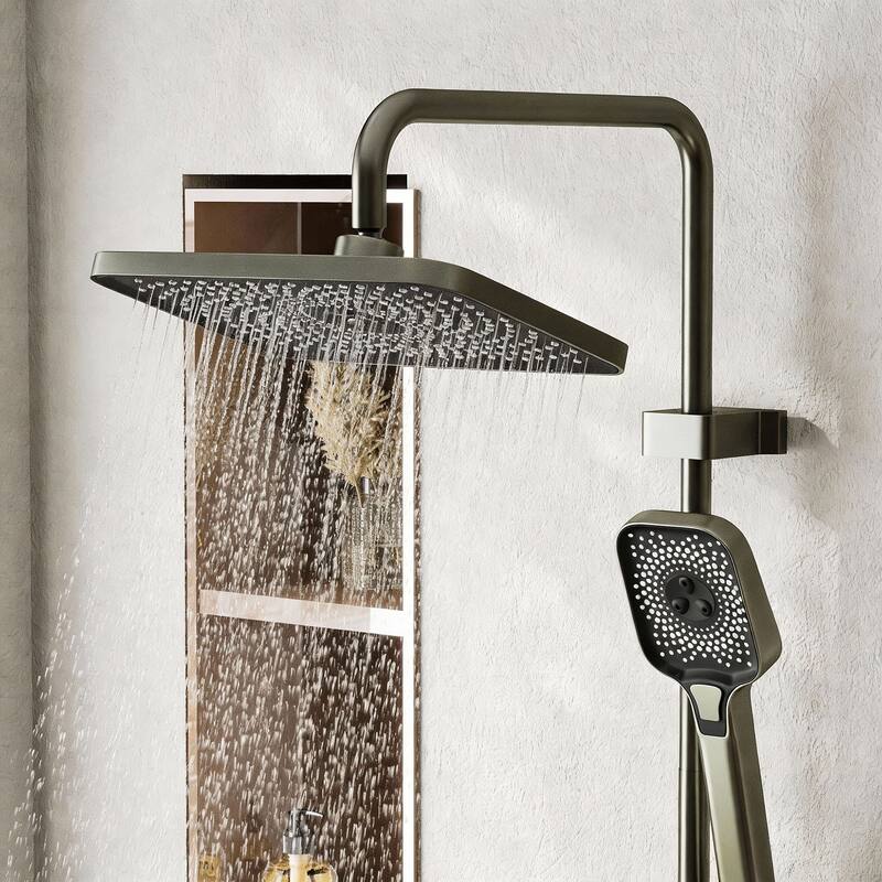 Thermostatic Shower System with Rainfall Shower Head, Adjustable Height Wall Mounted Shower Set