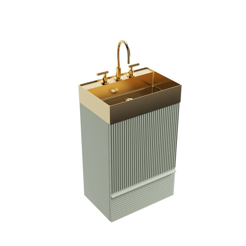 20" Striped Bathroom Vanity with Integrated Brushed Gold Stainless Steel Bathroom Sink, One-Piece Metal Basin without Faucet