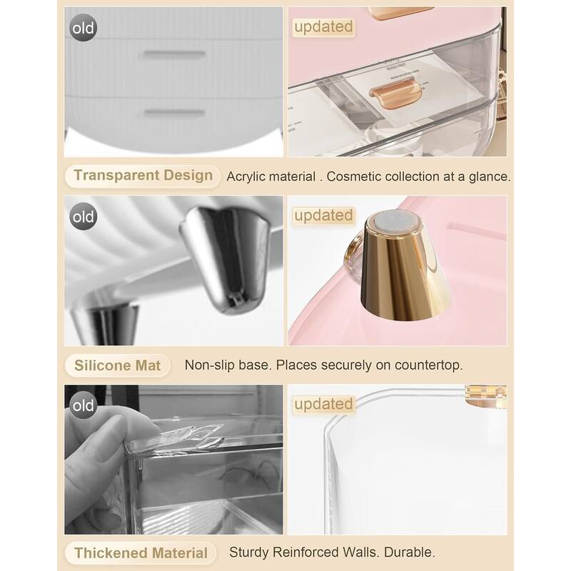 Makeup Skincare Holder Bathroom Counter Storage Box Cosmetic Display Cases - 11.7"D x 11.7"W x 15.6"H