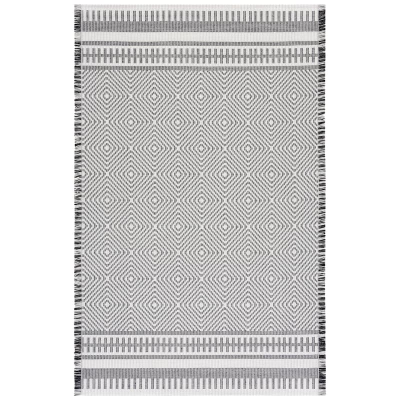 SAFAVIEH Augustine Kerry Geometric Fringe Rug - 6'4" Square - Ivory/Black