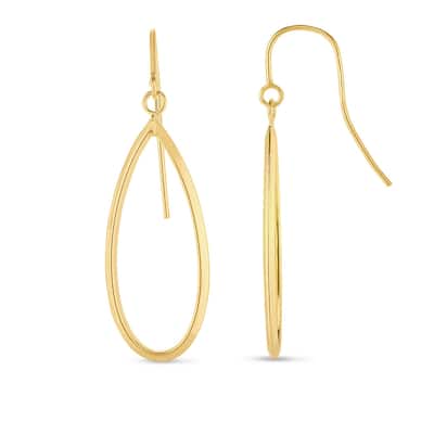 Curata 14k Yellow Gold 13x41mm Open Large Tear Drop Dangle Hook Earrings