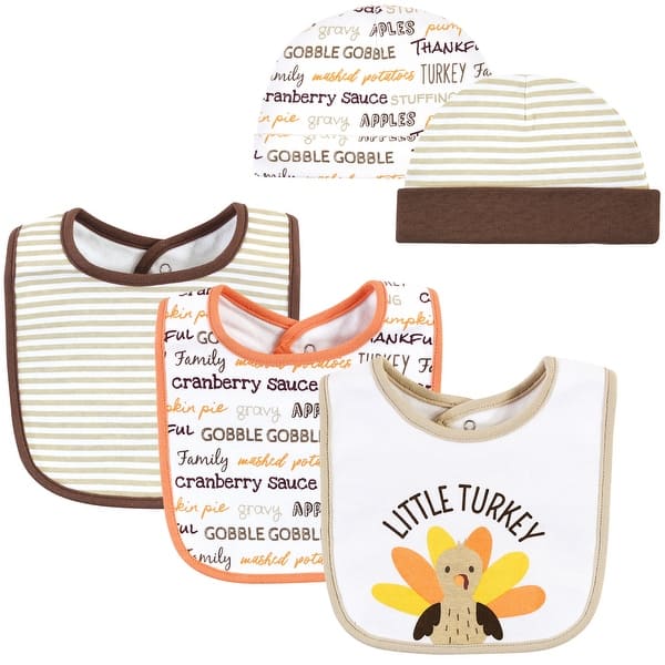 slide 1 of 1, Hudson Baby Unisex Baby Cotton Bib and Headband or Caps Set, Little Turkey, One Size - Little Turkey - One Size One Size - Little Turkey