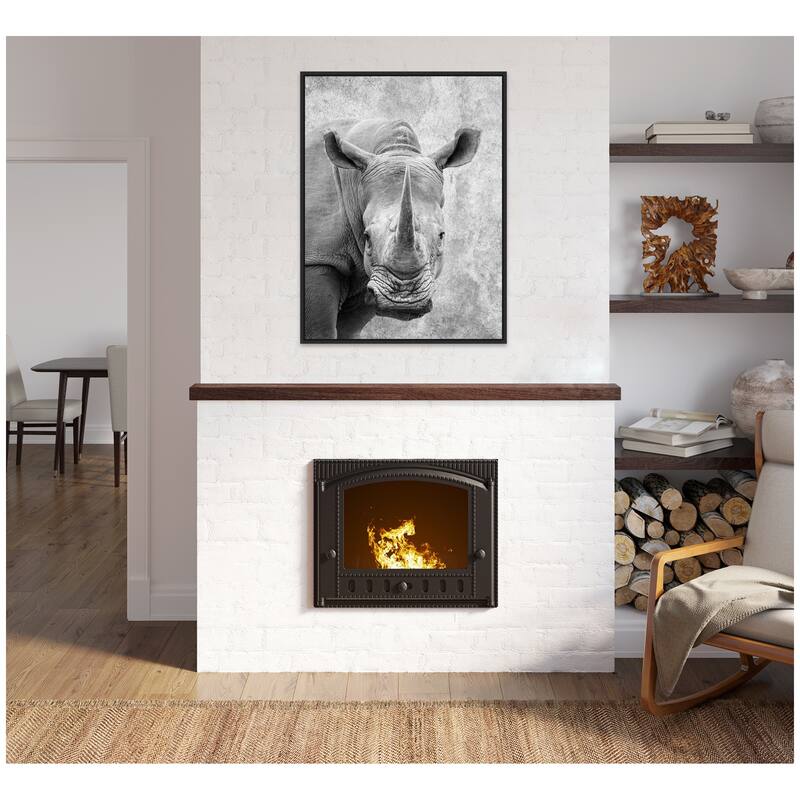 Kate and Laurel Sylvie Black and White Minimalist Rhino Framed Canvas by Simon Te of Tai Prints