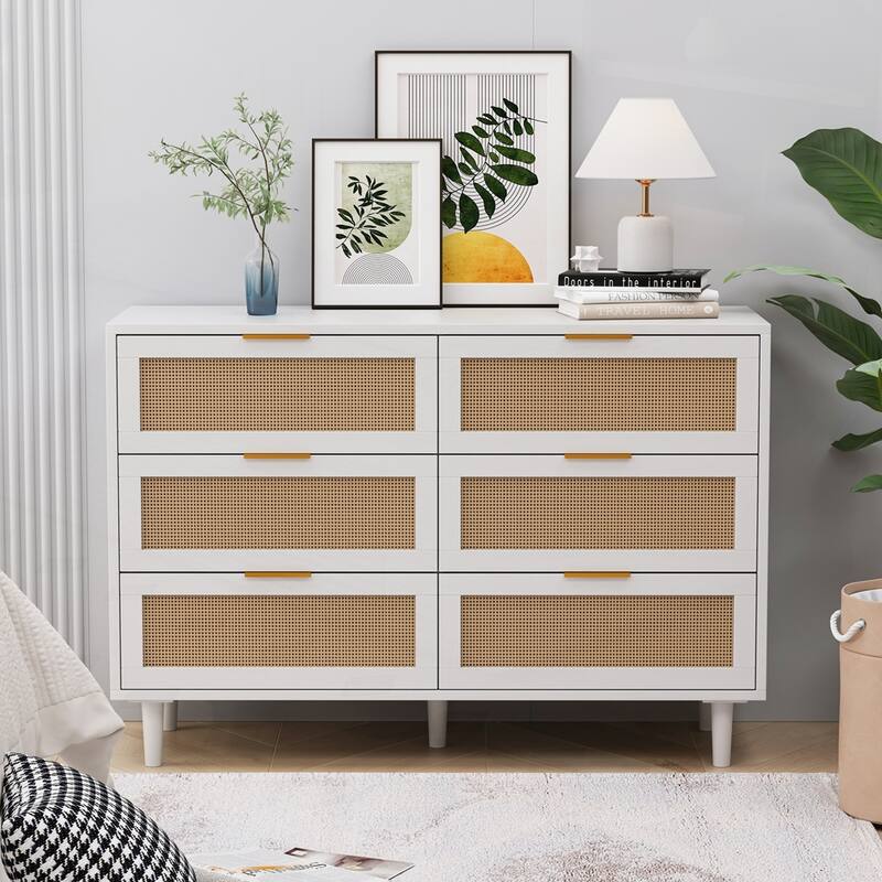 6-Drawers Rattan Storage Cabinet Rattan Drawer