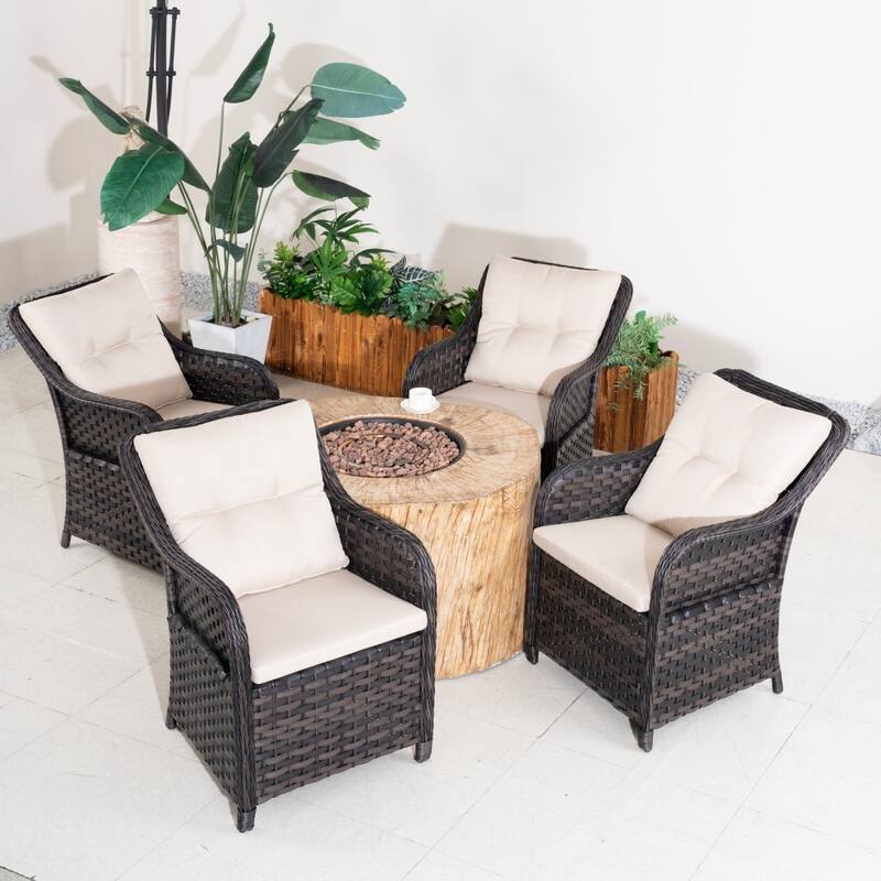 Outdoor Funiture Set with Terrafab Composite Fire Pit Table and PE Rattan Chairs