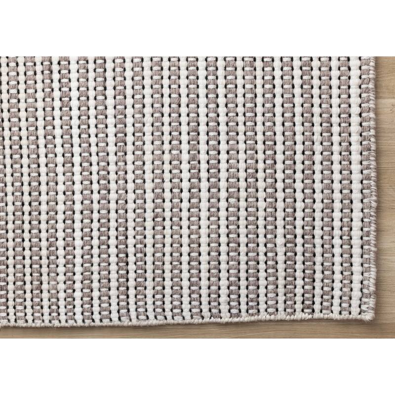 Ariana Collection - Intricate Striped White Taupe Rug