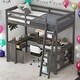 preview thumbnail 10 of 16, Full Size Loft Bed with U-shaped Desk,Drawers and Storage Shelves for Home Antique Brown