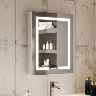 Modland Recessed Medicine Cabinet with Light - 20/24 Inch Aluminum, Adjustable Shelves