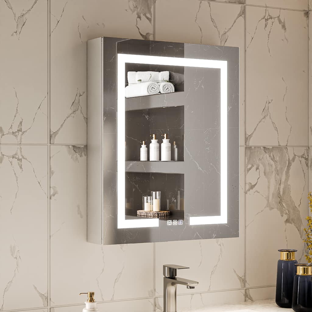 Modland Recessed Medicine Cabinet with Light - 20/24 Inch Aluminum, Adjustable Shelves