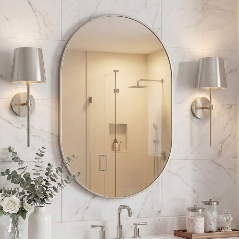 JONATHAN Y Medium Oval Metal Framed Wall Mirror - 36 H x 24 W x 0.73 D