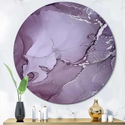 Designart 'Purple And Grey Marble Ink Clouds I' Modern Metal Circle Wall Art