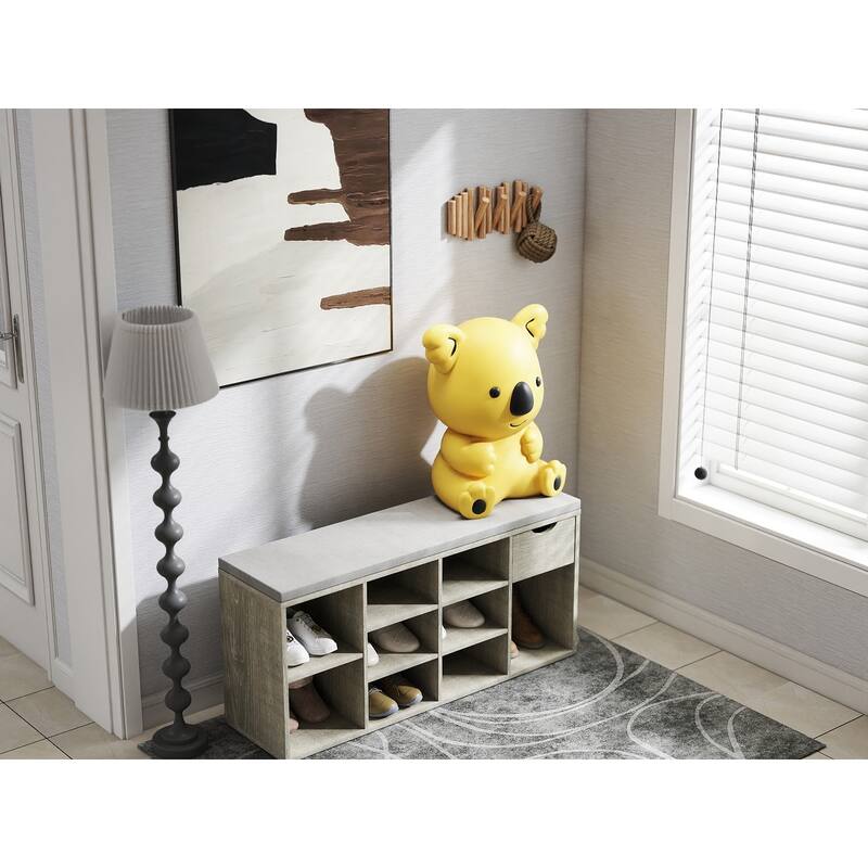 Shoe Bench, Entryway Bench with Padded Cushion, Drawer and Open Compartments, Bench with Storage, 3 Tier Shoe Rack Bench