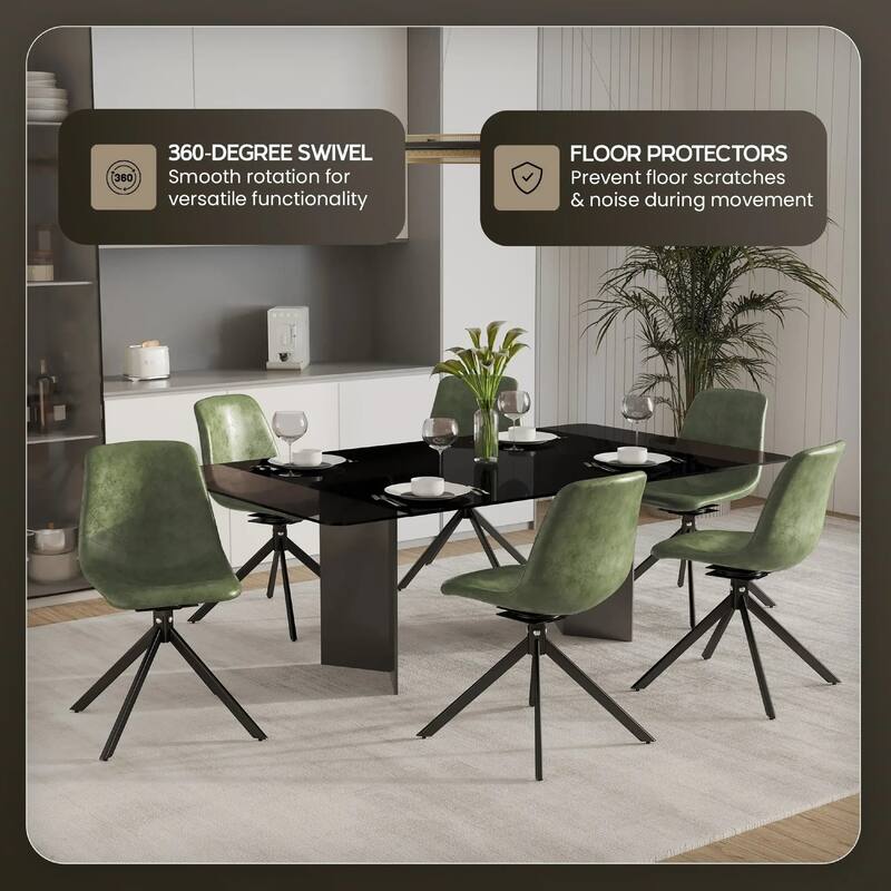 Markley Leather Dining Chair 360 Degree Swivel with Iron legs Modern Accent Side Chair Set of 2