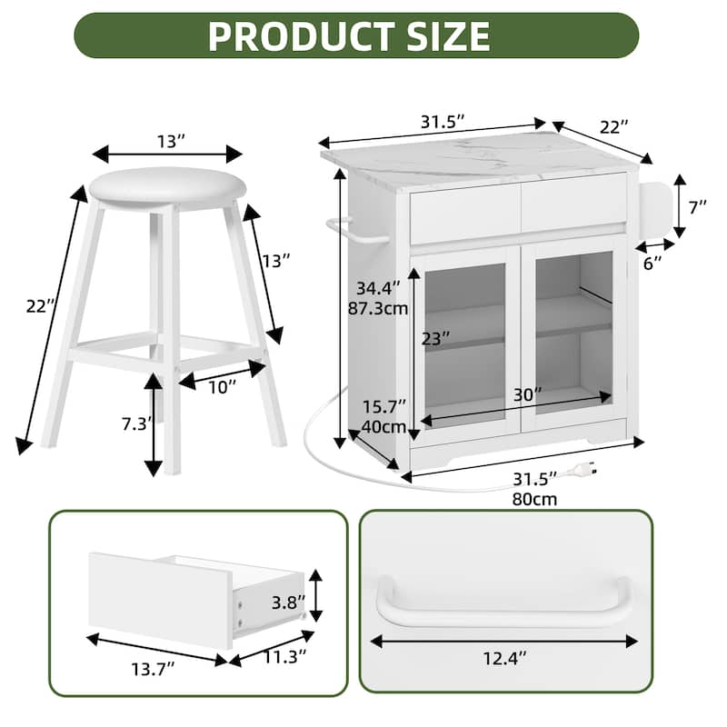 Moasis Rolling Kitchen island with Seating and LED Lights,Mobile Storage Islands with Drop Leaf, Dining Table with Power Outlet
