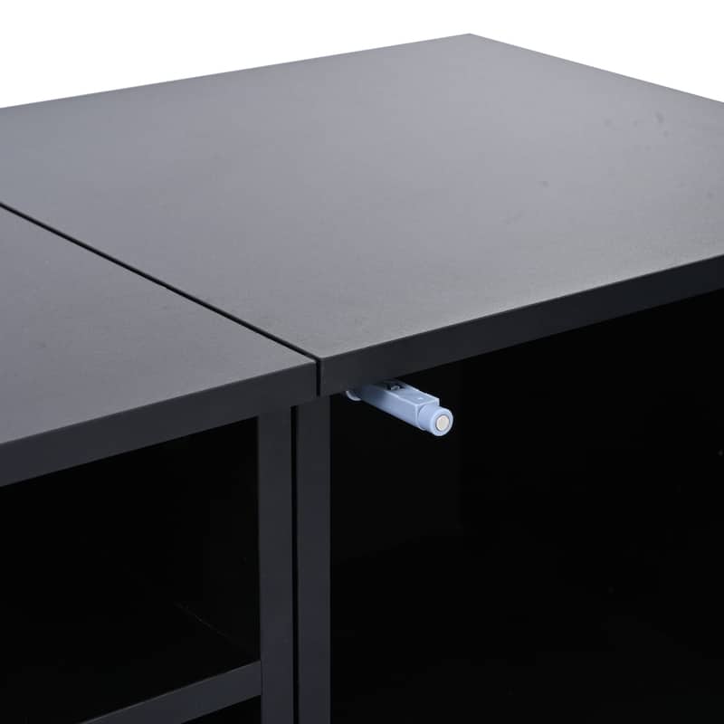 82.6" TV Console Table, Wood Entertainment Center with Push to Open Doors, LED TV Stand with Open Storage for Home Theatre