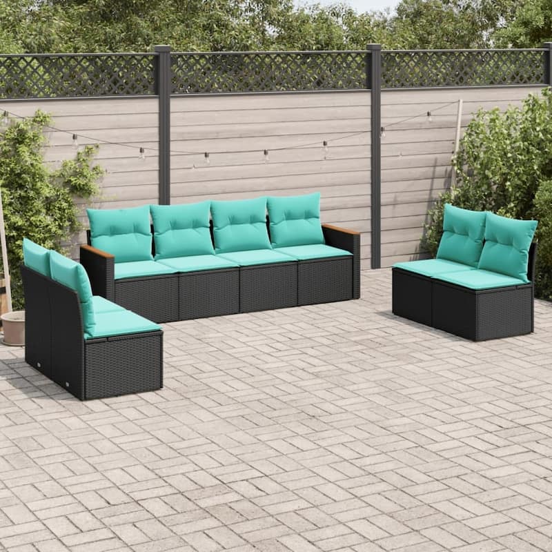 vidaXL 8 Piece Patio Sofa Set with Cushions Black Poly Rattan - 177.0x27.2x67.8 - Without table