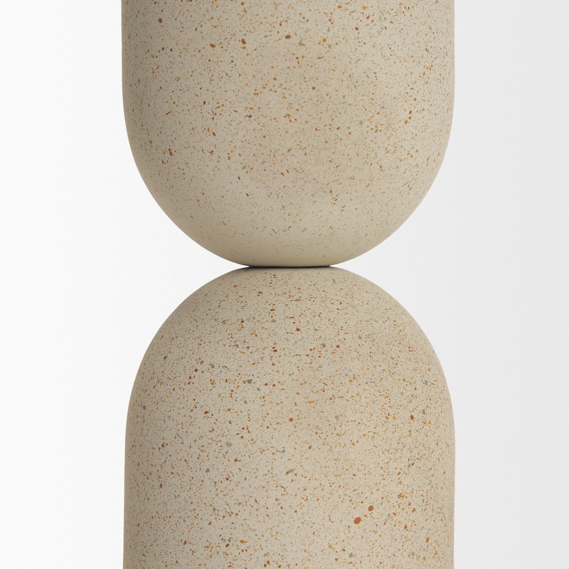 Qamra Short Beige Textured Metal Pillar Candle Holder - 3.5 x 3.5 x 9.25
