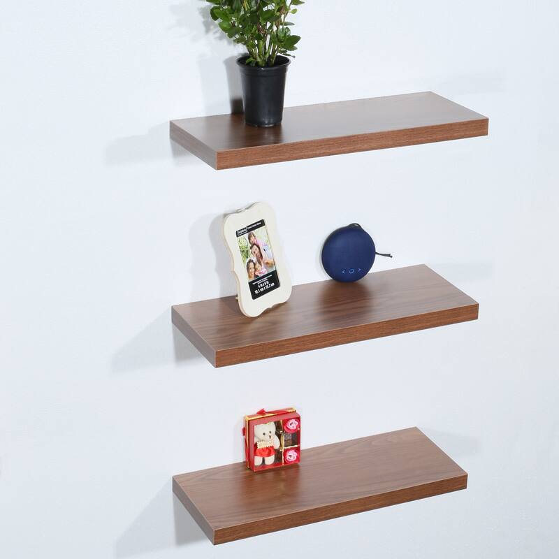 Set of 3 Modern and Contemporary JD Walnut Floating Shelf - 9.25*23.62*1.5 inches