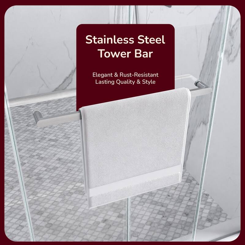 GDFStudio - Modern Minimalist Frameless Double Sliding Shower Door with 3/8" SGCC Tempered Glass & Stainless Steel Hardware