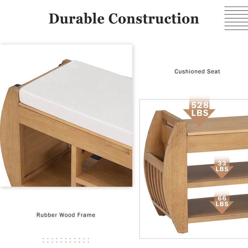 Wooden Panel 2-Tier Shoe Bench with Cushion & Curved Side Holder