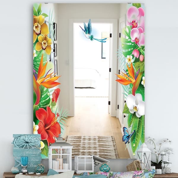 slide 2 of 7, Designart 'Tropical Mood Bright 13' Printed Traditional Tropical Floral Art Mirror