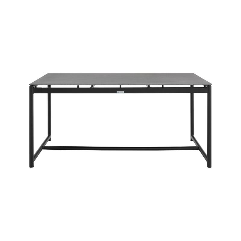 Crown 63" Aluminum and Teak Outdoor Patio Dining Table with Stone Top