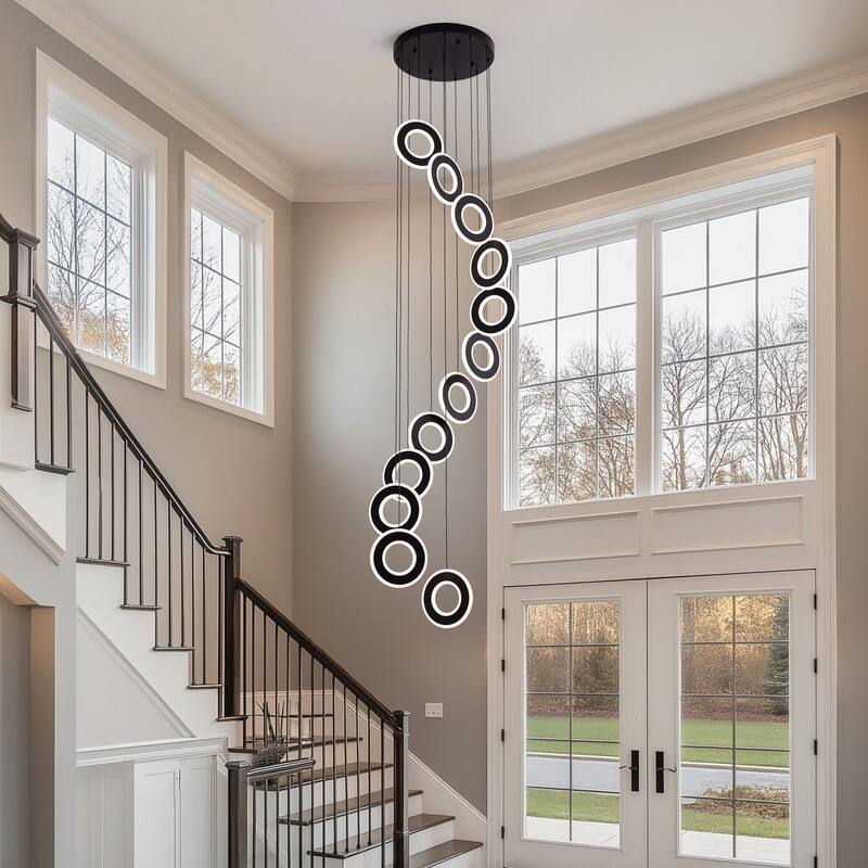 12-Light LED Foyer Chandelier Dimmable Entryway Staircase Hallway Spiral Long Ceiling Chandeliers with Remote/APP Control