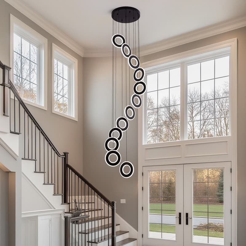 12-Light LED Foyer Chandelier Dimmable Entryway Staircase Hallway Spiral Long Ceiling Chandeliers with Remote/APP Control