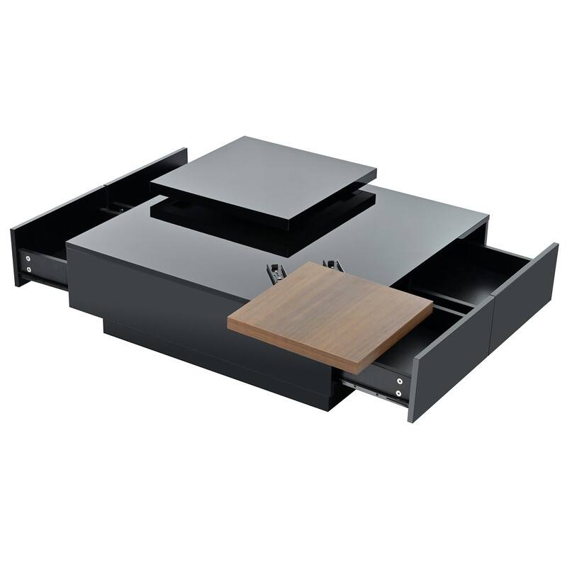 Modern Movable Block Coffee Table with Hidden Storage - High Gloss Square Design for Living Room