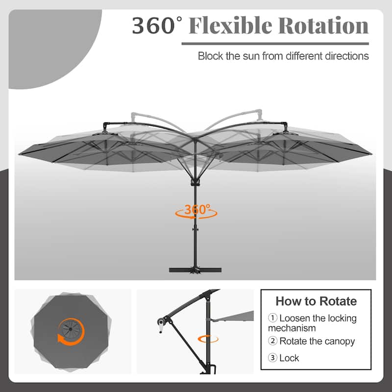 Gymax 10 FT Patio Offset Umbrella w/ X-shaped Base Infinite Tile &