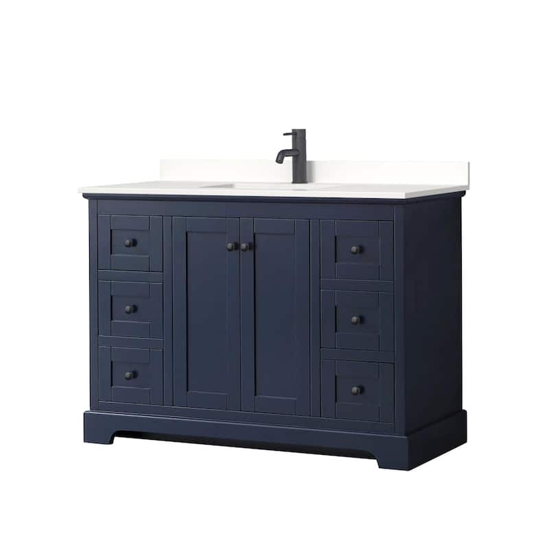 Wyndham Collection WCV232348S-QTZ-UNSMXX Avery 48" Free Standing - Dark Blue / White Quartz Top / Matte Black