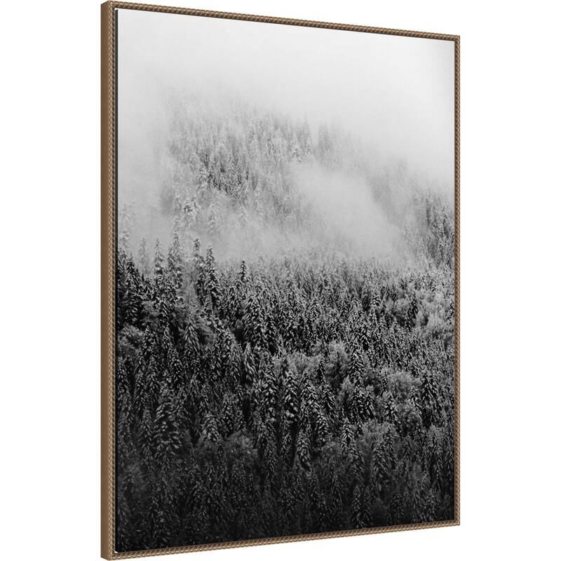 Black and White Foggy Pine Forest in Winter by Michael Schauer (32 x 42 in.), Framed Canvas Wall Art Print