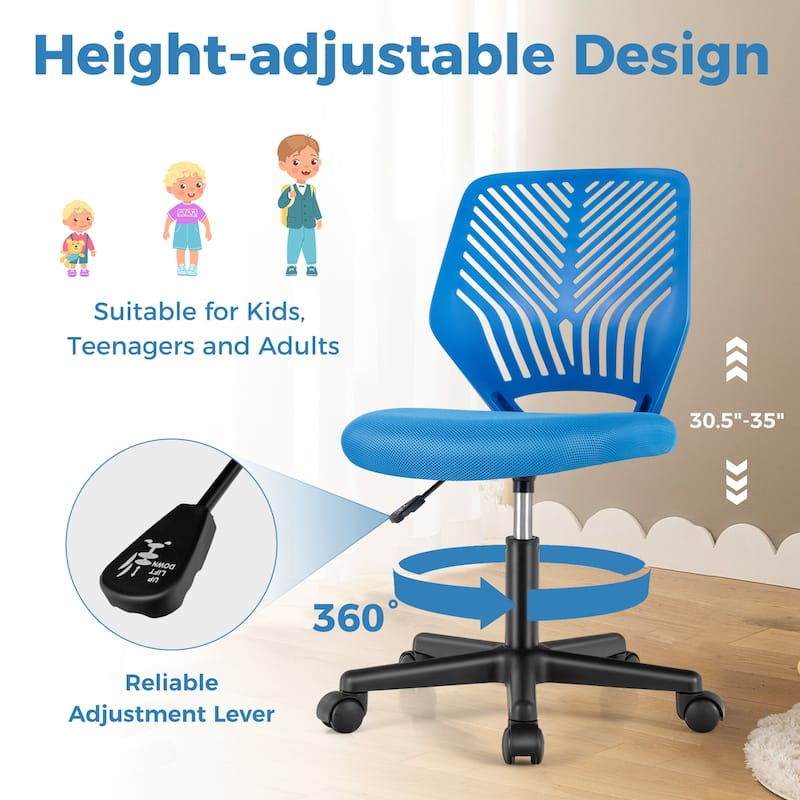 Height-Adjustable Ergonomic Kids Desk Chair with Universal Casters - 20" x 18" x 30.5" - 35"(L x W x H)