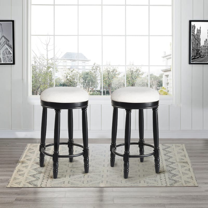 Bar Stools Set of 2, 26" Counter Height, 360° Swivel Wooden Bar stool with Fabric Upholstered Seat - Black