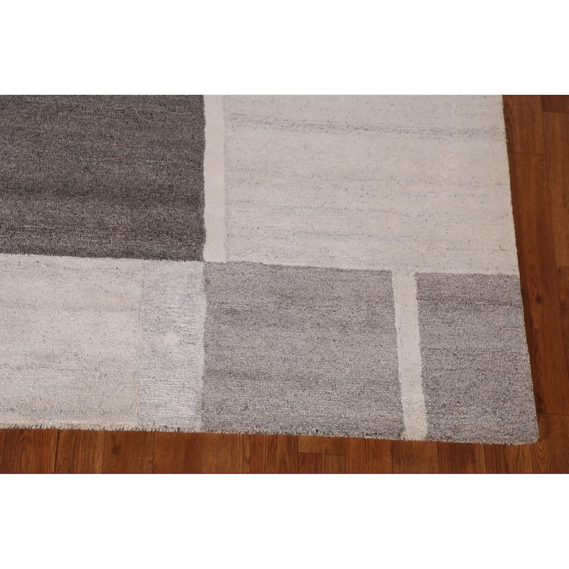 Grey Modern Indian Area Rug Handmade Wool Carpet - 5'3" x 7'7"