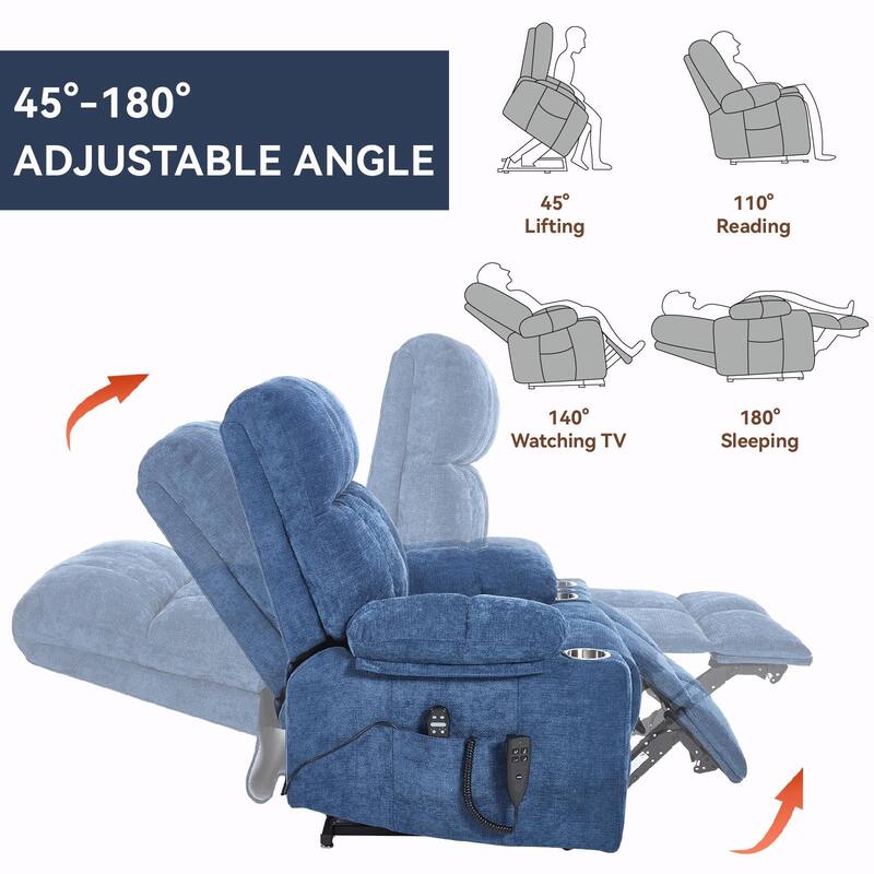 Dual Motor Infinite Position Up to 350 LBS Chenille Power Lift Recliner Chair